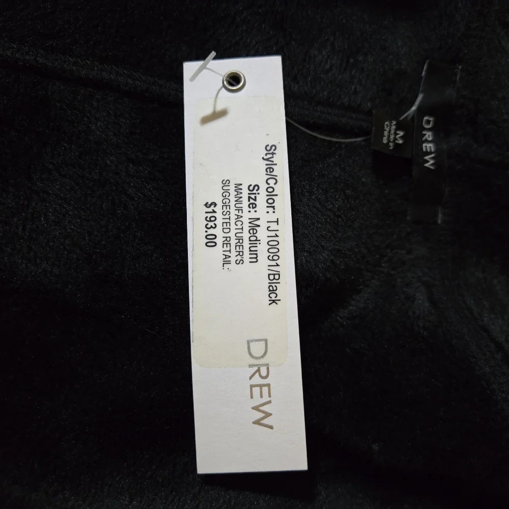 DREW Women's Size M NWT Black Open Front Luxury Collared Wrap Jacket
